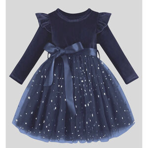 Baby Girl Velvet Christmas Dress For Girls Long Sleeve Velvet Sequin Tutu Sz 90.